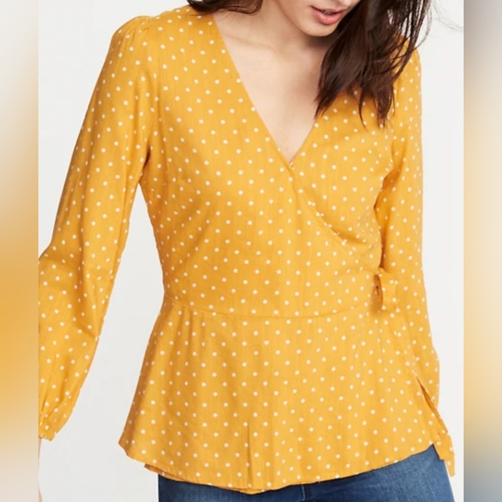 Old Navy Mustard Polka Dot Blouse Size XS